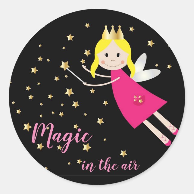 Kids Fairy Magic Wand Starry Runder Aufkleber (Vorderseite)
