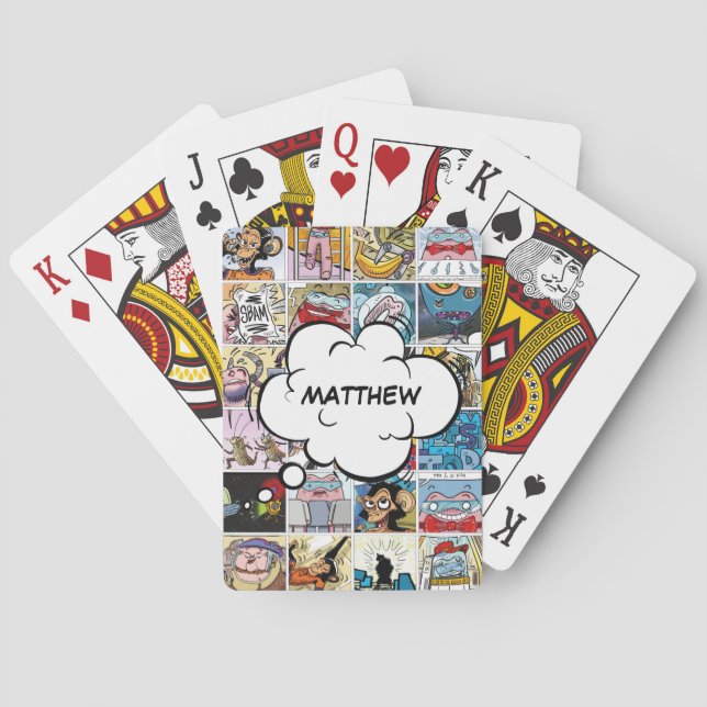 Kids farbenfrohe Coole Zeichen Faces Collage Name Spielkarten (Rückseite)
