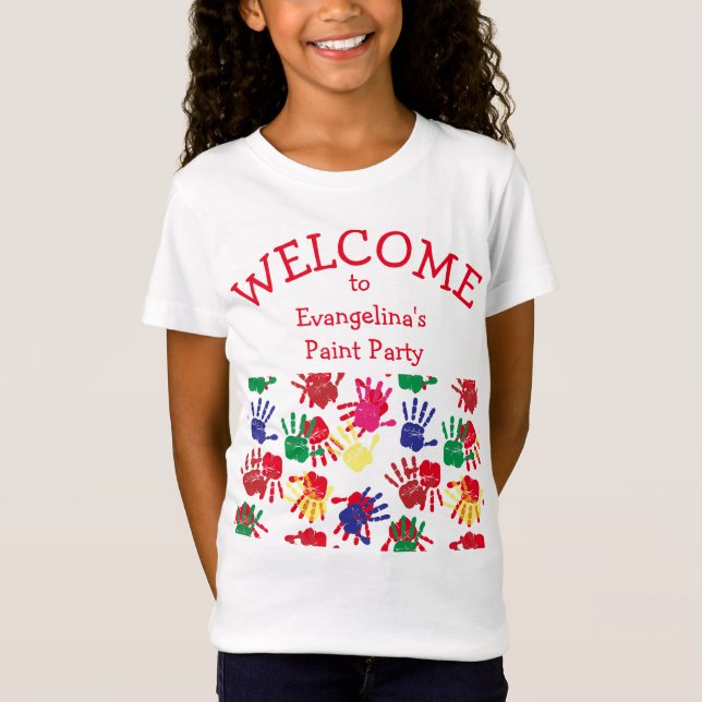 Kids farbenfrohe gestrichene Handdrucke T-Shirt (Vorderseite)