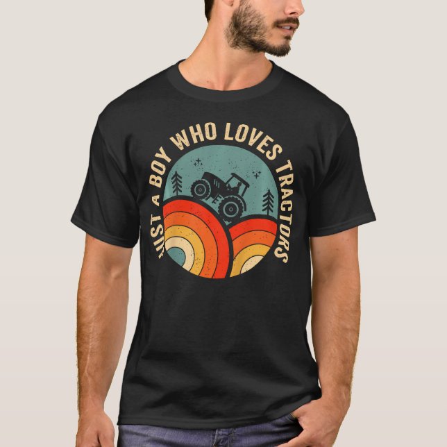 Kids Farm Lifestyle Just A Boy Who Loves Tractors  T-Shirt (Vorderseite)