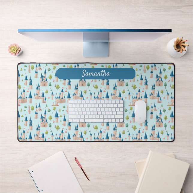 Kids Fee Burg blauer magischer Name Schreibtischunterlage (Büro 1)