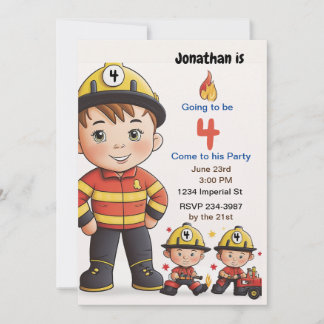 Kids Firefighter Anpassen des Zeitalters Einladung