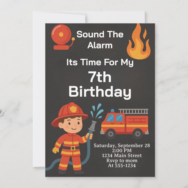 Kids Firefighter Birthday Invitation Einladung (Vorderseite)