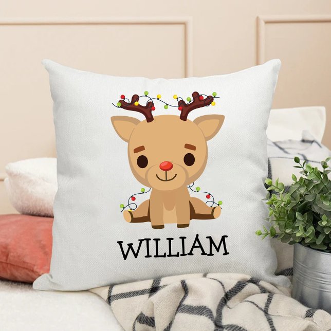 Kids First Christmas Niedlich Rentier Name Kissen (Kids First Christmas Cute Reindeer Name Throw Pillow)