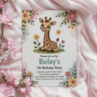 Kids Floral Giraffe Jungle Geburtstagsparty Einladung