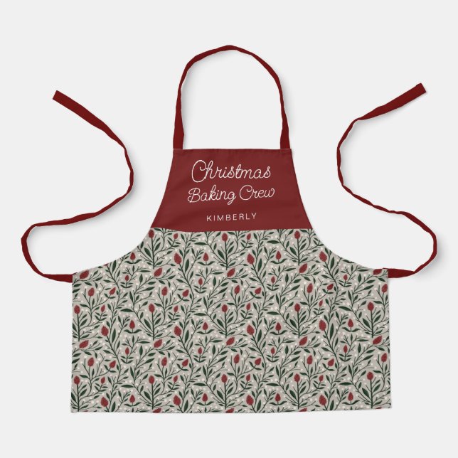 Kids Floral Pattern Weihnachtsgebäck Crew | Name Schürze (Vorderseite)