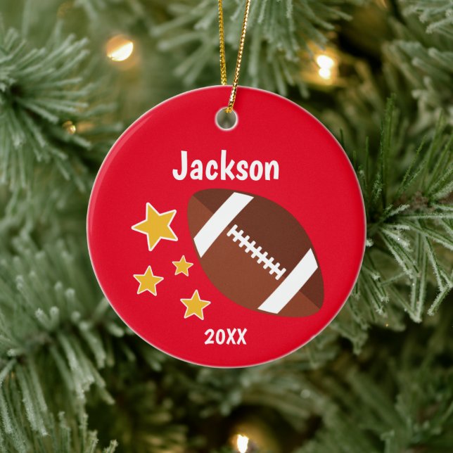 Kids Football Stars Red Personalized Keramik Ornament (Baum)