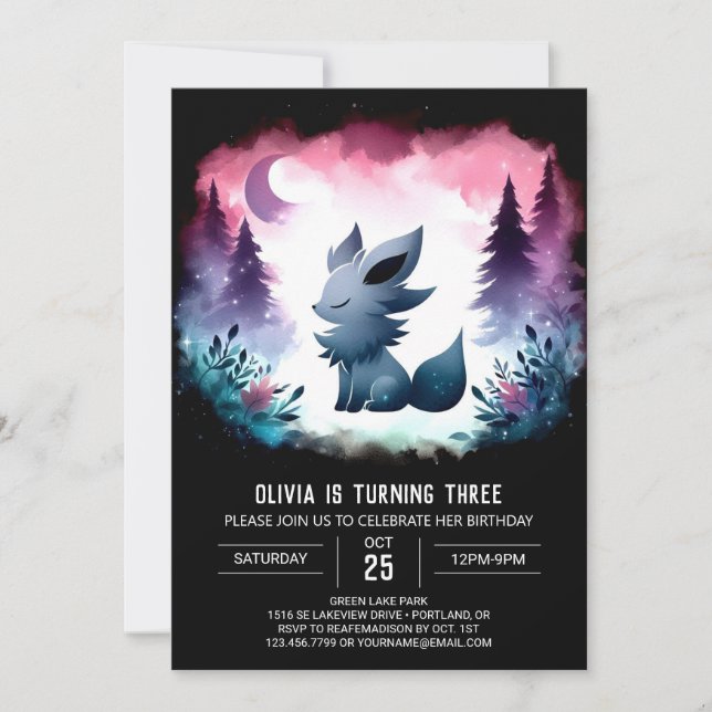 Kids Forest Wolf Geburtstag Einladung (Vorderseite)