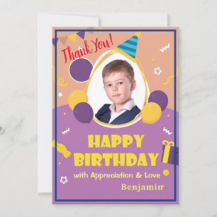Kids Foto Balloons Happy Birthday Personalize Dankeskarte