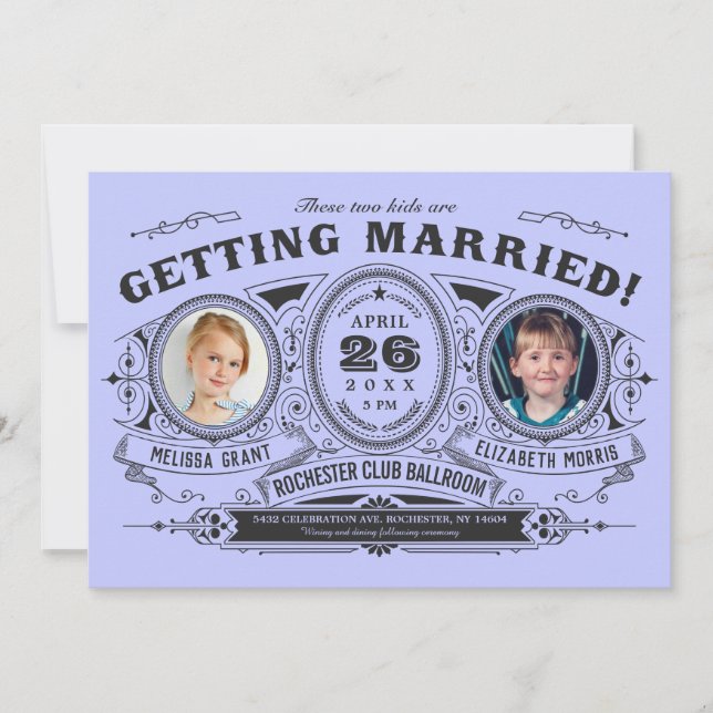 Kids Foto Lesbian Hochzeitseinladungen | Lila Einladung (Vorderseite)