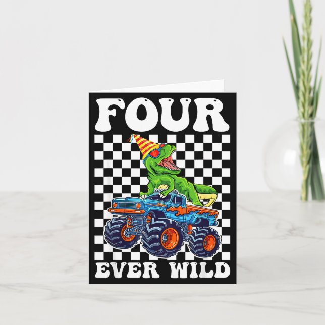 Kids Four Ever Wild Dinosaur Monster Truck 4th Bir Karte (Vorderseite)