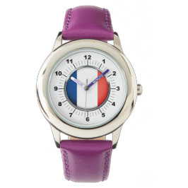 Kid's France Flag Stainless Steel Lila Ribb Armbanduhr