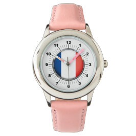 Kid's Frankreich Flag Stainless Steel rosa Herzen Armbanduhr