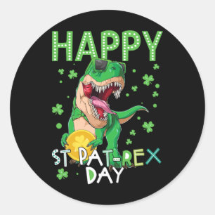 Kids Frohen St Patricks Day T-rex Dinosaur Junge S Runder Aufkleber