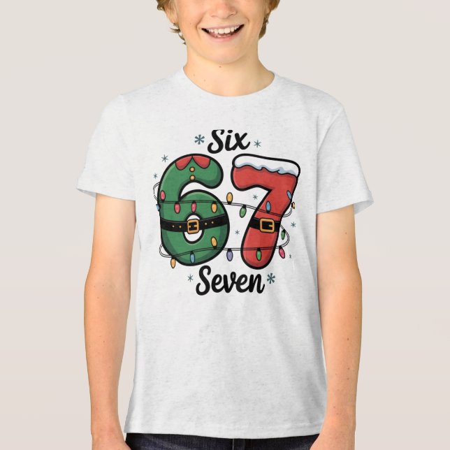 Kids Funny 67 Christmas Lights Holiday Tri-Blend Shirt (Vorderseite)