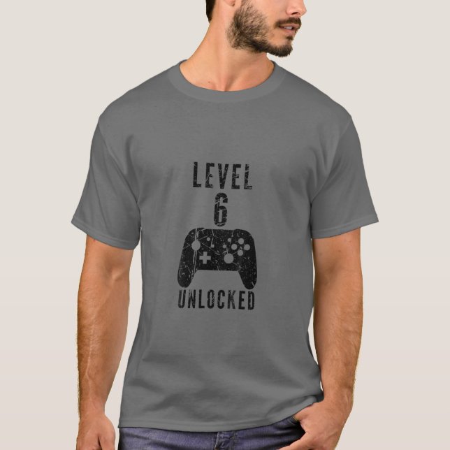 Kids Funny Birthday Gamer Design Stufe 6 Entsperrt T-Shirt (Vorderseite)