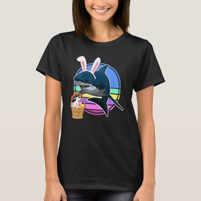 Kids Funny Oaster Bunny Hai mit Eierkörbe Rückzieh T-Shirt (Vorderseite)