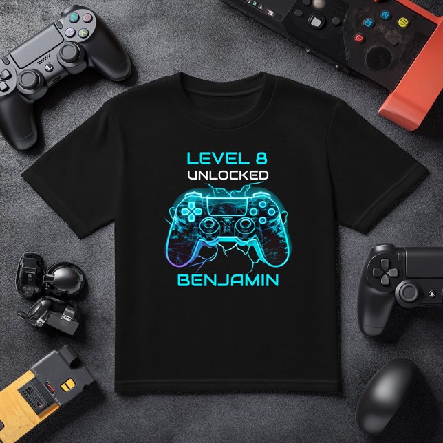 Kids Gamer Personalisiert Level Up Geburtstag T-Shirt (Von Creator hochgeladen)