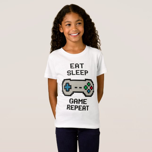 Kids Gamer T-Shirt – Eat Sleep Game Repeat (Vorne ganz)