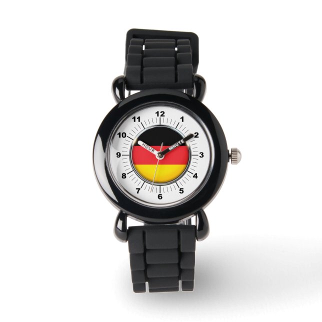 Kid's German Flag Silver Glitzer Strap Watch Armbanduhr (Vorderseite)