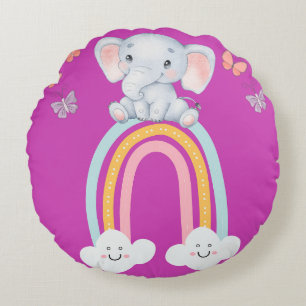 KIDS GIRLS BOYS ELEPHANT DESIGN PINK RUNDES KISSEN