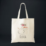 Kids Girly Christmas Blume Snowman und Name Tragetasche<br><div class="desc">Dieses bezaubernde Kinderdesign besticht durch einen einzigartigen Schneemann im Aquarellstil mit einer Christmassy-Garage. Außerdem steht Ihnen der Spielraum zur persönlichen Gestaltung der Tasche mit dem Namen Ihres Mädchens zur Verfügung. Das ideale Weihnachtsgeschenk für ein Schneemobil oder für eine junge Mutter,  die als Ferientauchertasche verwendet wird!</div>
