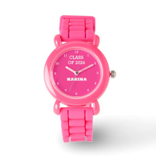 Kids Grad Girl Pink Abschluss Namensschule Armbanduhr