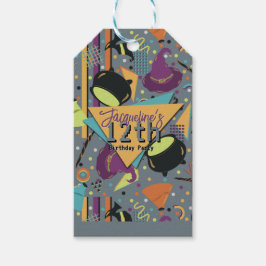 Kids Gray Retro Witchy Halloween Birthday Geschenkanhänger
