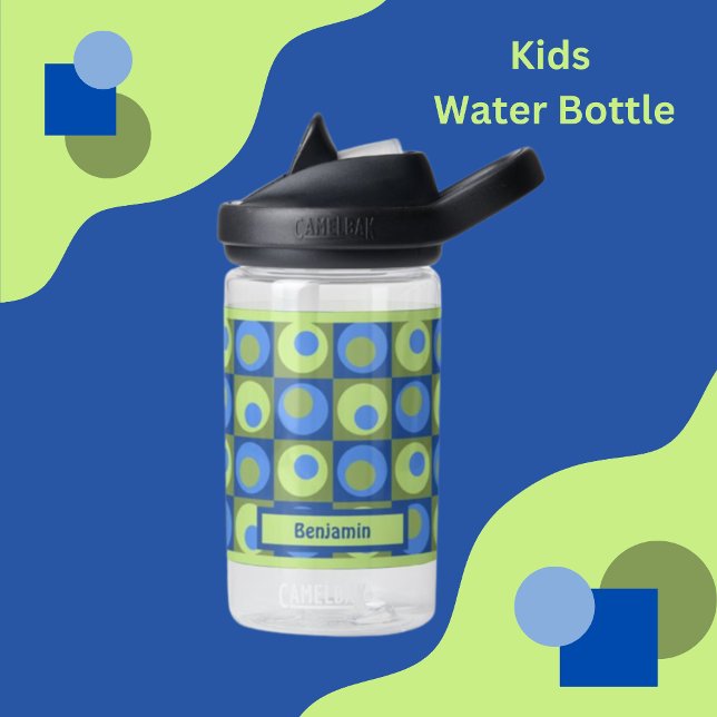 Kids Green Blue Personalized Dot Square Theme Trinkflasche (Von Creator hochgeladen)