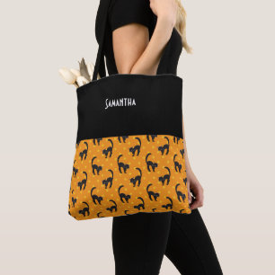 Kids Halloween Black Cats Orange Dots Name Tasche