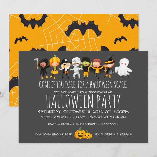 Kids Halloween Celebration Kostüm Party Einladung (Vorne/Hinten)
