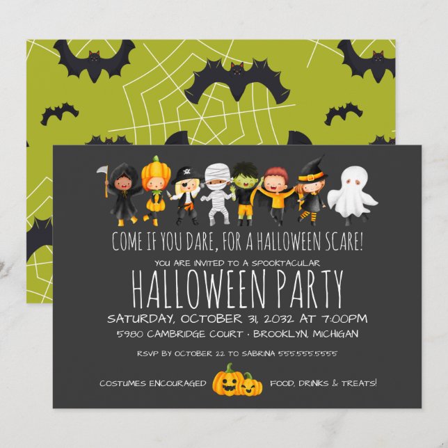 Kids Halloween Celebration Niedlich Costume Party Einladung (Vorne/Hinten)