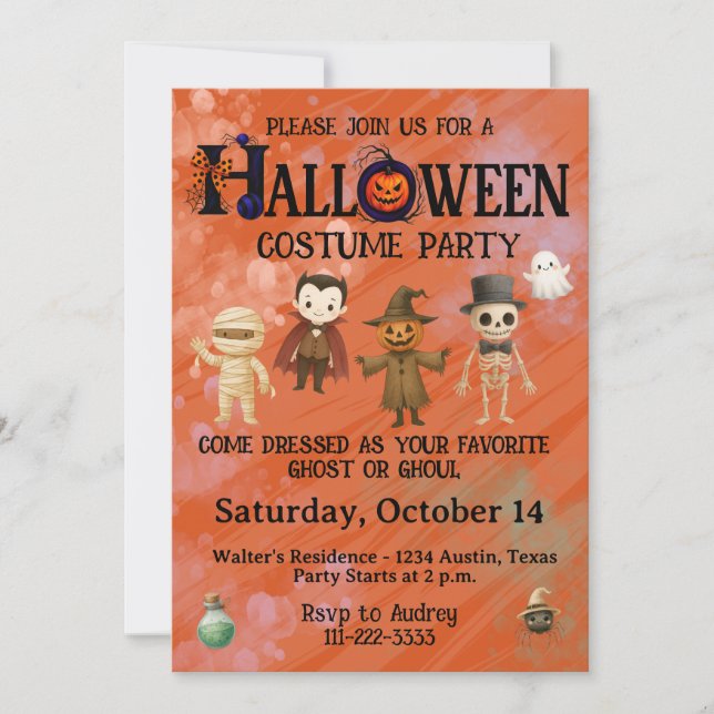 Kids Halloween Costume Party Einladung (Vorderseite)