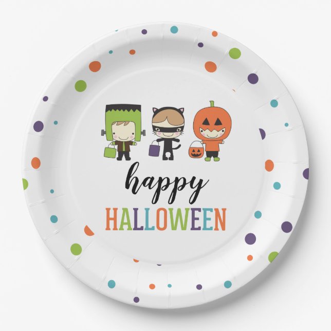 Kids Halloween Costume Party farbenfroh Pappteller (Vorderseite)