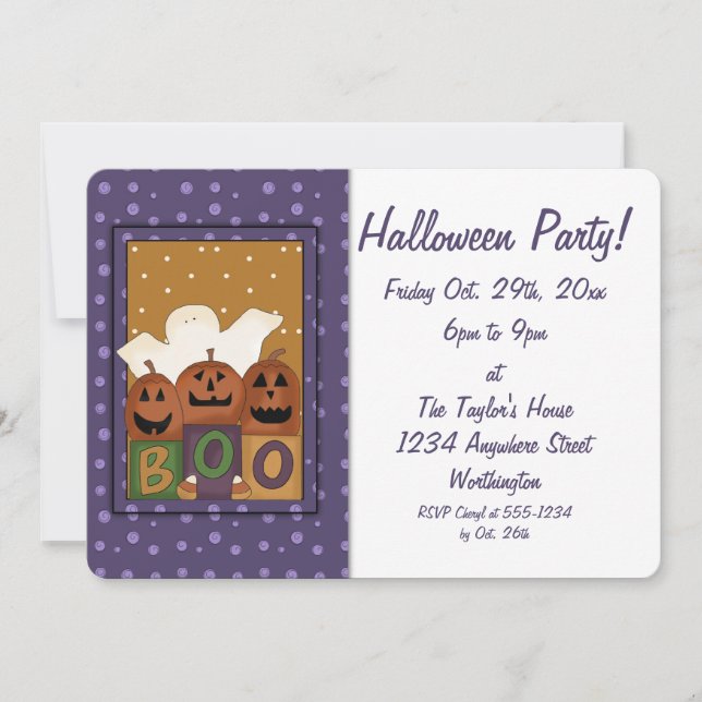 Kid's Halloween-Party Einladung Ghost Boo (Vorderseite)
