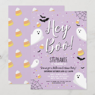 Kids Halloween-Party Kostüm Hey Boo Ghost Lila Einladung