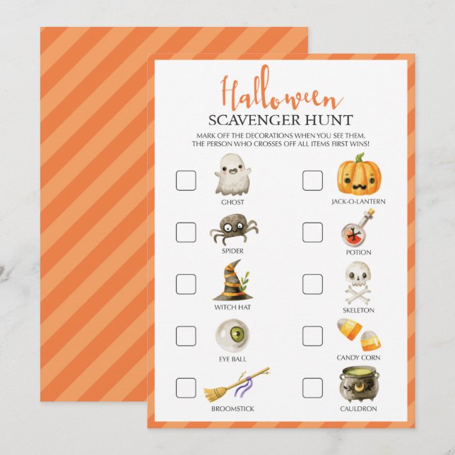 Kids Halloween Scavenger Jagd Spielkarten (Vorne/Hinten)