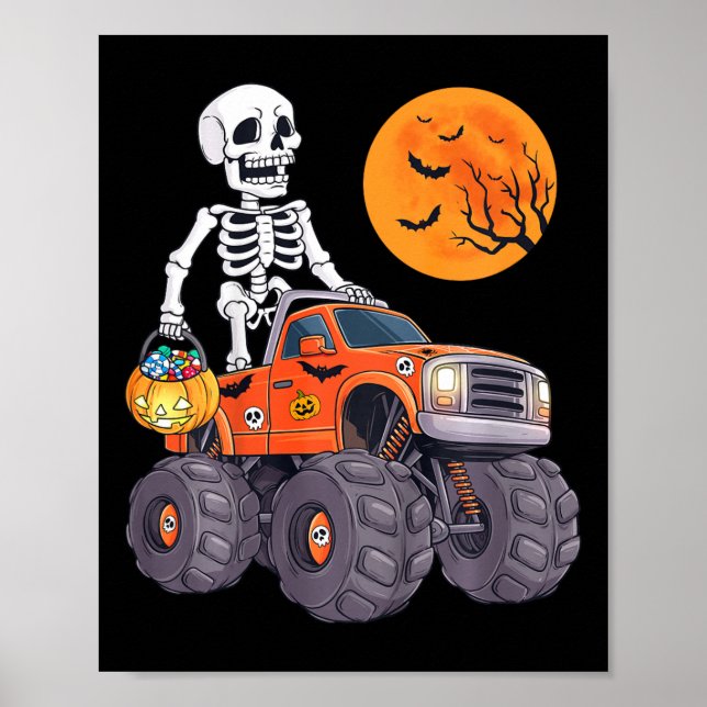 Kids Halloween Skelett Reiten Monster Truck Funny Poster (Vorne)