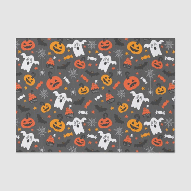 Kids Halloween Spider Webs Ghosts Cupcakes Pumpkin Seidenpapier (Vorderseite)