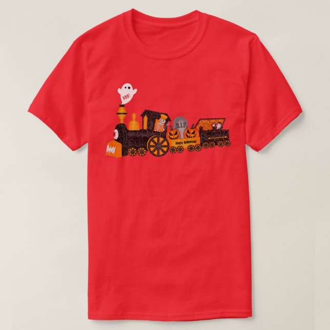 Kids Halloween Train Boo Funny Ghost Pumpkin Skele T-Shirt (Design vorne)