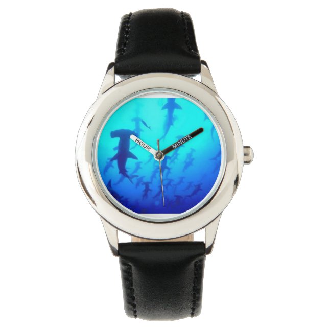 Kids Hammerhead Haie schwimmen schwarze Uhr (Vorderseite)