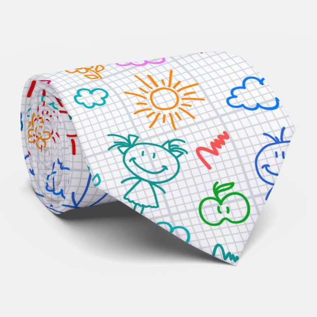 Kids Hand gezeichnetes Muster Necktie Krawatte (Gerollt)