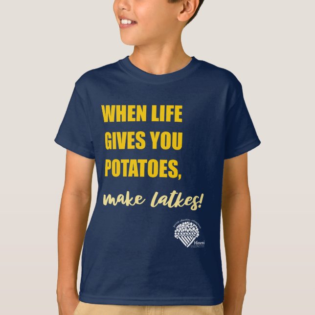 Kids' Hanukkah Shirt - "Make latkes" (Vorderseite)