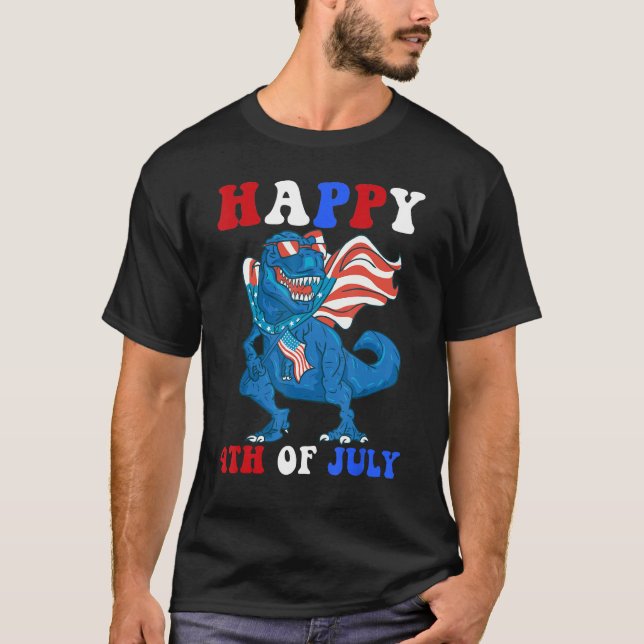 Kids Happy 4th Of July Dinosaur Girls Boys America T-Shirt (Vorderseite)