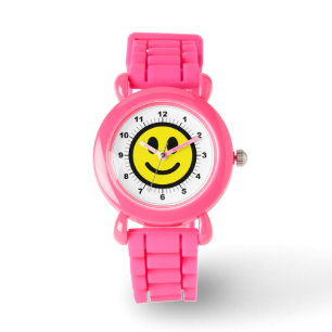 Kid's Happy face Pink Glitzer Strap Watch Armbanduhr