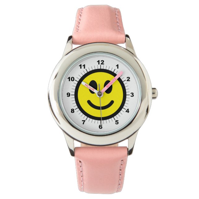 Kid's Happy Face Stainless Steel rosa Herzen Armbanduhr (Vorderseite)