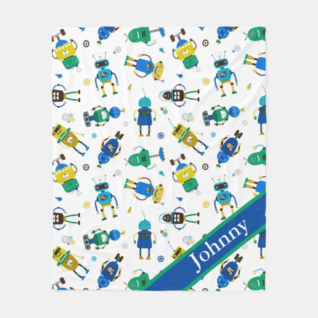 Kids Happy Little Robots Fleece Blanket (Vorderseite)
