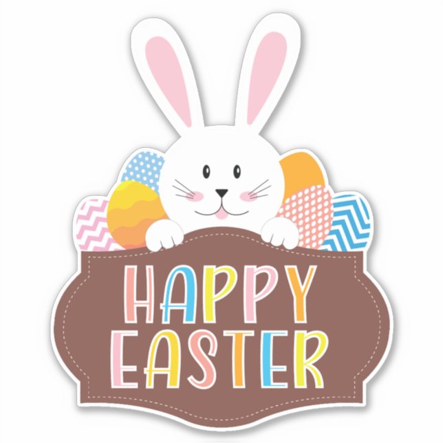 Kid's Happy Osterfarbene Eier & Bunny Aufkleber (Vorderseite)