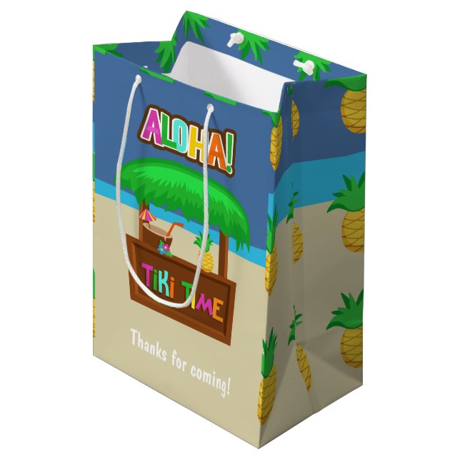 Kids Hawaiian Luau Party Guest Gevor Mittlere Geschenktüte (Vorderseite Schrägansicht)