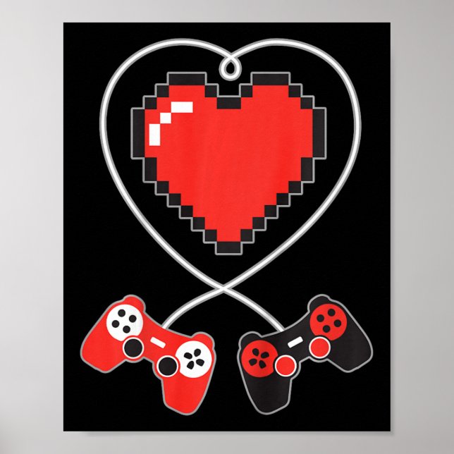 Kids Heart Pixel Art Video-Game Controller Valenti Poster (Vorne)